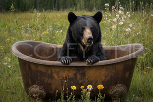 BIT011  "Ziggy" Bear in Rusted Tub in Field of Flowers