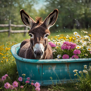 DIT006 "Bella" Donkey Chillin' in a Rusted Blue Tub