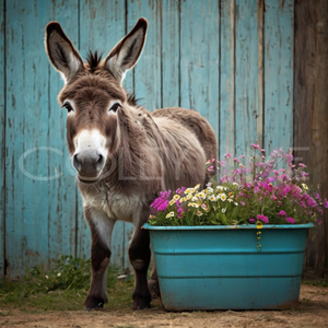 DIT005 "Bluebell" Donkey Chillin' by a Rusted Blue Tub