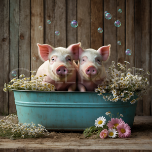 PIT009 Two Little Pigs Chillin' in a Rustic Blue Tub