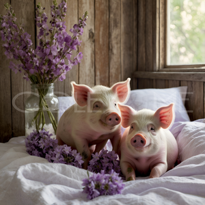 PIG002 Two Pigs Chillin' on Bed