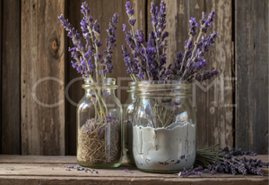 LAV003  Lovely Picture of Lavender  Flowers in Glass Jars