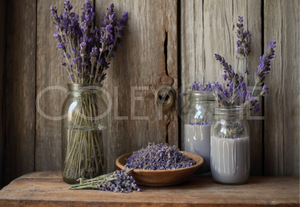 LAV008  Lovely Picture of Lavender  Flowers in Glass Jars