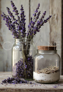 LAV013  Lovely Picture of Lavender  Flowers in a Glass Jar