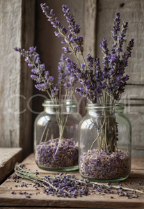 LAV021 Lovely Picture of Lavender  Flowers in Glass Jars