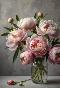 PEO001 Lovely Picture of Peony  Flowers in a Glass Jar