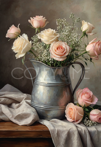 ROS002 Pitcher of Peach Roses