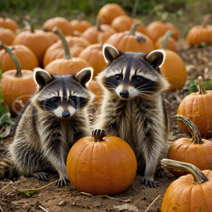 RAC001 Two Raccoons Pumpkin Patch