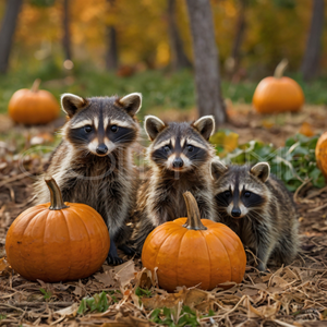 RAC002 Three Raccoons Pumpkin Patch