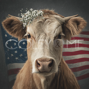 AME006 "Fiona"  Highland Cow With American Flag