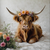 HCB009 "Nellie" Miniature Highland Cow Laying in Bed Surrounded with Flowers