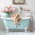 HCT002 "Buttercup" Miniature Highland Cow in a Vintage Teal Bear Claw Tub