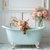 HCT006 "Peaches" Miniature Highland Cow in a Vintage Teal Bear Claw Tub