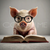 PIG001 "Wrinkles" Pig Wearing Glasses Reading Book