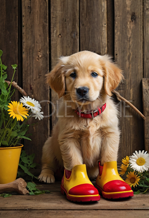 GRB001  "Millie" Golden Retriever Puppy in Rain Boots
