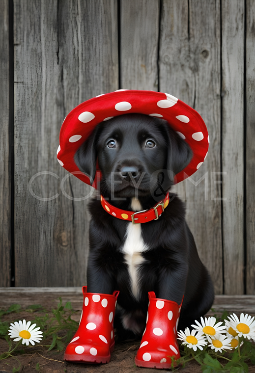 LRB006  "Pepper" Black Labrador Retriever Puppy in Rain Boots