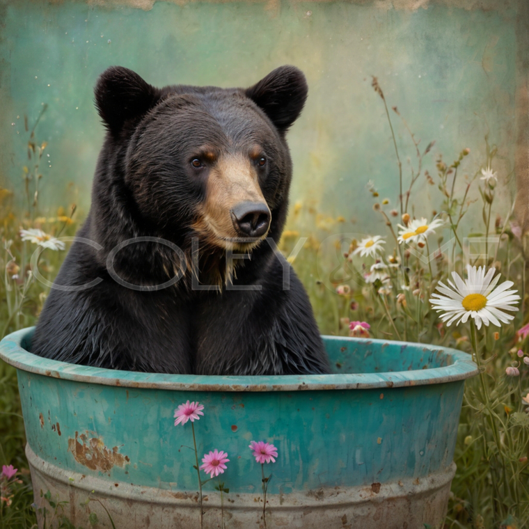 BIT007 "Opal" Bear Chillin' in a Rusted Blue Tub
