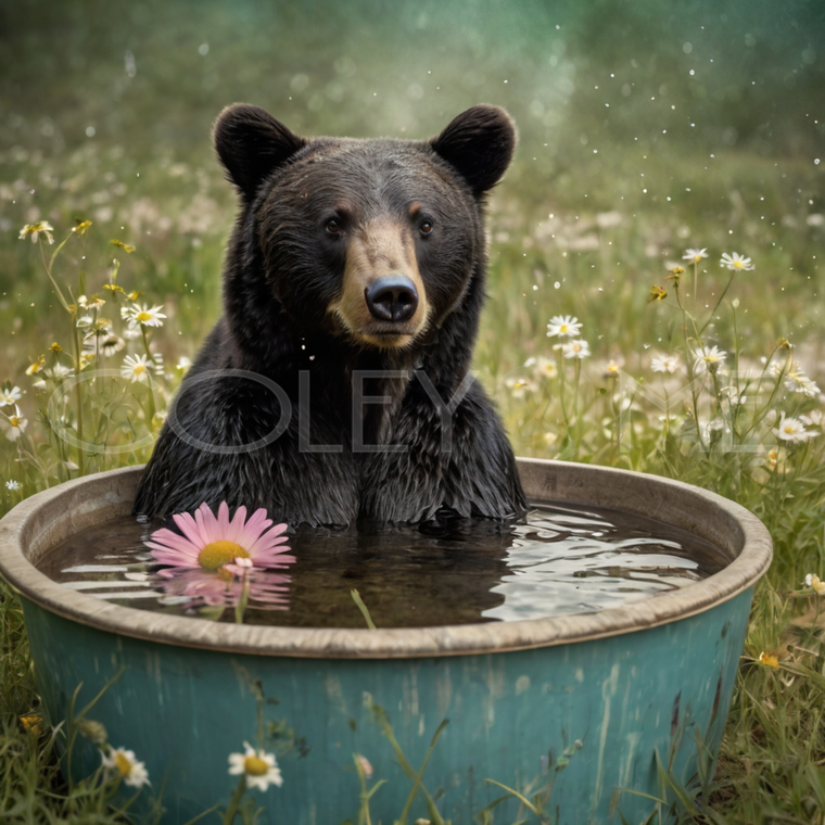 BIT008 "Ellie" Bear Chillin' in a Rusted Blue Tub
