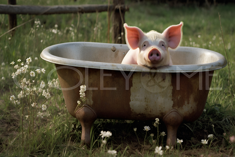 PIT004  "Wilbur" Pig  Peaking over Edge of Tub
