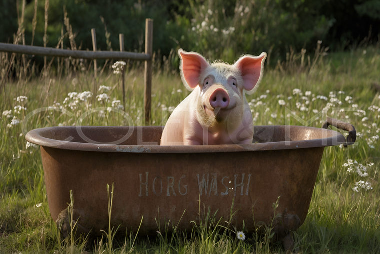 PIT006  "Walter" Pig  Chillin' in Rusted Tub