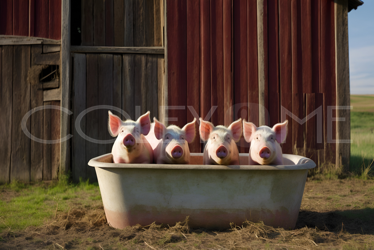PIT005  Four Funny Pigs Just Chillin' in Tub