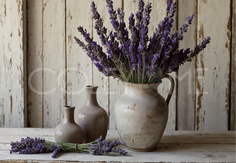LAV004  Lovely Picture of Lavender  Flowers in Pottery Vase