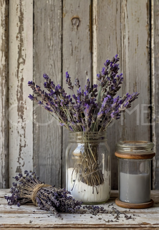 LAV016  Lovely Picture of Lavender  Flowers in a Glass Jar