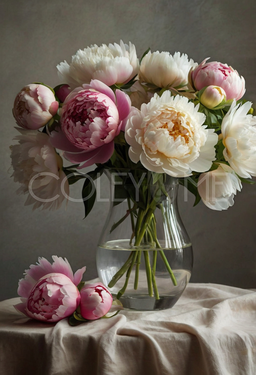 PEO003 Lovely Picture of Peony  Flowers in a Glass Jar