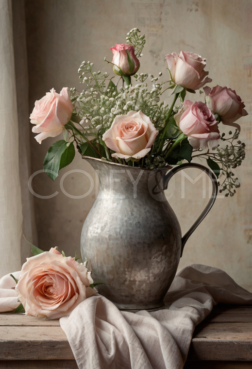 ROS006 Pitcher of Peach Roses