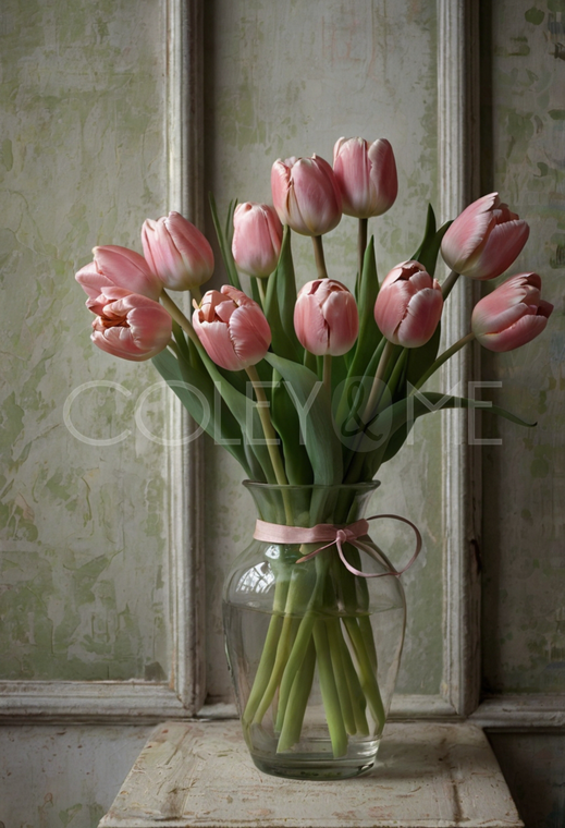 TUL003 Bouquet of Pink Tulips in Glass Vase