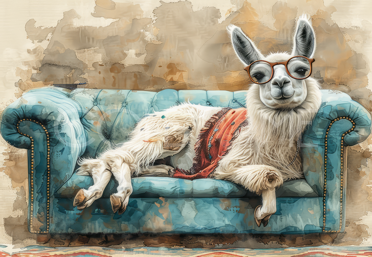 LLC003 "Ali" Llama Chillin' on Couch Wearing Glasses