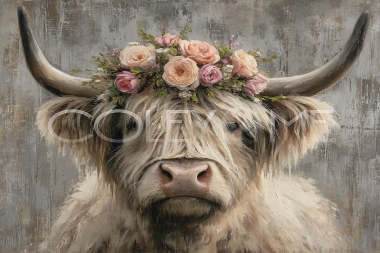 HC002 "Sugar" Miniature Highland Cow with Flower Tiara