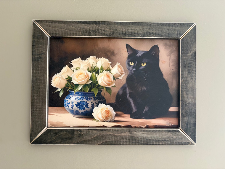 CAT001 "Milo" Black Cat & Flowers