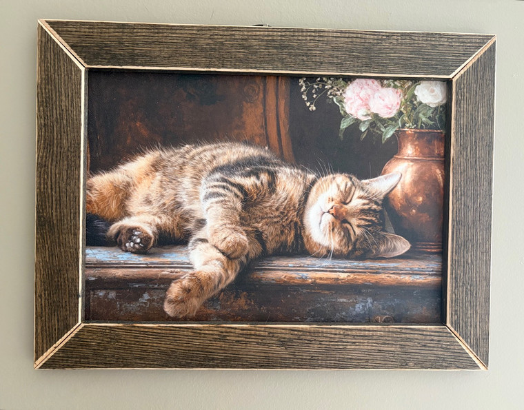 CAT002 "Simba" Cat Chillin' on Bench with  Flowers