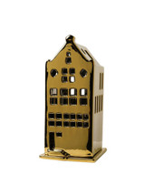Waxinelichthouder huis - tuitgevel - goud - 17 cm