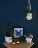 Hangende bloempot Blauw Vouw - Porselein - 14 cm