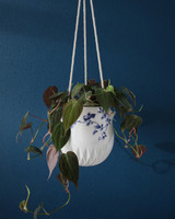 Hangende bloempot Blauw Vouw - Porselein - 14 cm