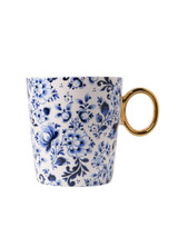 Mok Sierlijke bloem - Delfts blauw - Goud - Keramiek - 300 ml