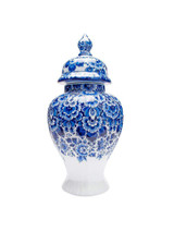 Dekselpul - Bloemmotief - Ribbel - Handgeschilderd - 33 cm