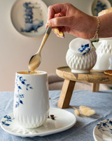 Cappuccinomok Blauw Vouw - Porselein - 350 ml - 4 stuks