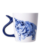 Mug Cat Tail Handle - Reaching - Delft blue - Ceramic - 300 ml