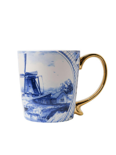 Mug Windmill - Delft blue - Gold - Ceramic - 300 ml