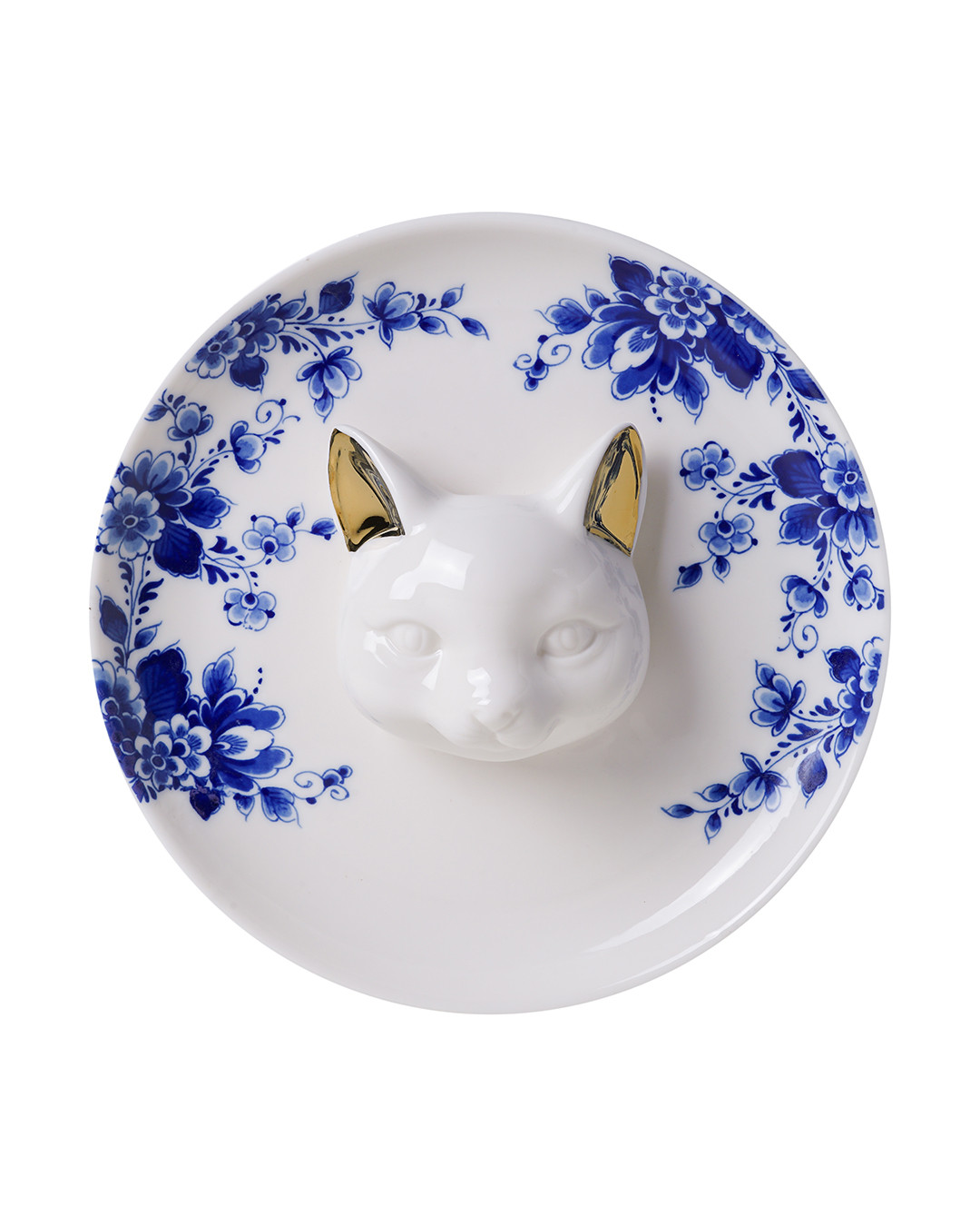 Wall Plate 3D cat | Delft blue | Heinen Delfts Blauw