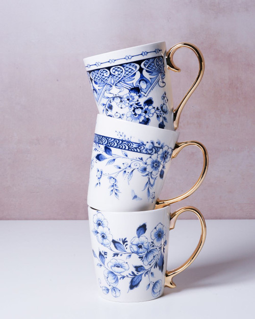 Keramieken mok van 300 ml met Delfts blauw en goud detail