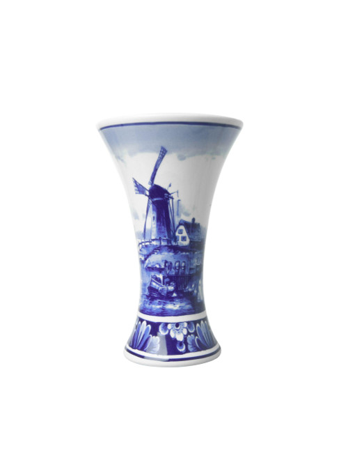 Kelkvaas van keramiek (17 cm) met bloemenmotief uit de Delfts blauwe collectie