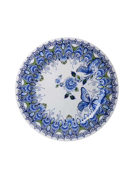 Handgeschilderd wandbord met groen-blauw decor en vlinders