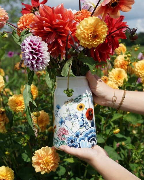 Melkbusvaas Wildbloemen Bloemen oase van Heinen Delfts Blauw