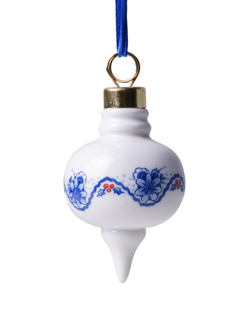 A Christmas ornament for the tree in the shape of an onion with an icicle underneath.