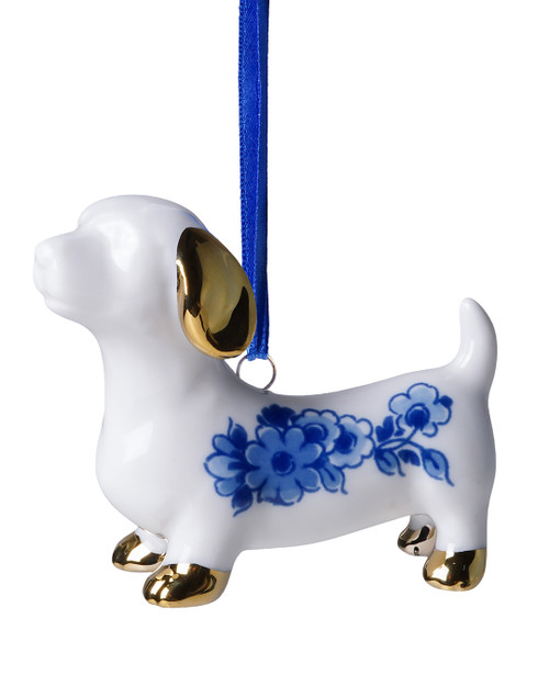 Kerstornament Teckel keramiek