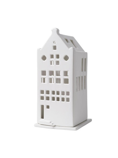 Tealight Holder House - Spouted Gable - White - 17 cm